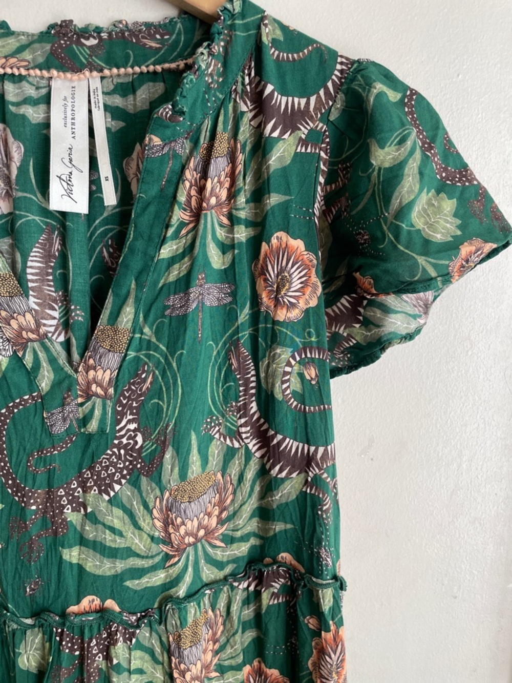 By Anthropologie Victoria Garcia Floral Flutter-Sleeve Tiered Mini Night Dress - Picture 5 of 15